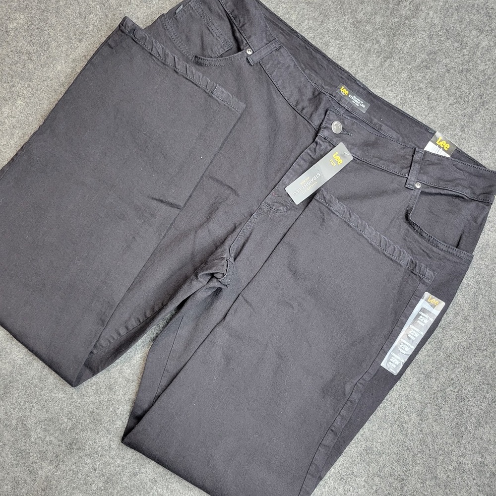 Lee Plus Jeans Womens Petite 22W Black‎ Denim Relaxed Fit Mid Rise Straight Leg